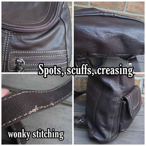 Leather Backpack Tignanello Brown Pebbled Purse Bag Keychain main image 4